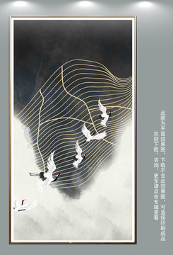 線條仙鶴壁畫