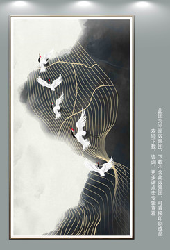 線條仙鶴壁畫