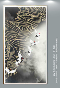 線條仙鶴壁畫