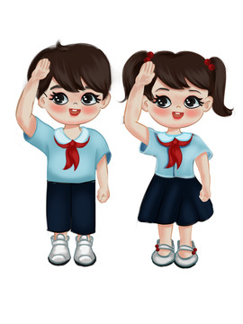 學(xué)生敬禮雙人