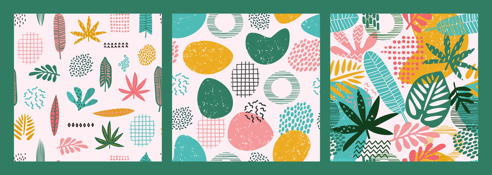 抽象夏天彩色植物花纹卡片模板