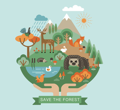 动手保护森林环境生态概念插画