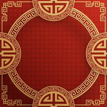 紙雕風喜慶春節(jié) 圓形花窗對稱廣告模板