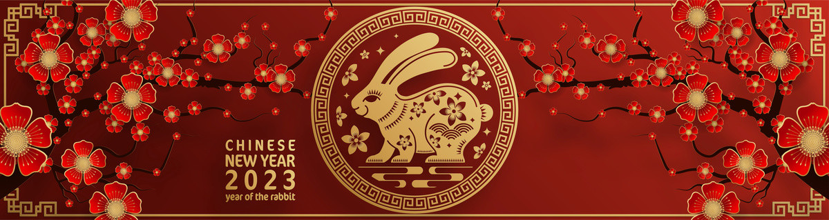 紙雕風(fēng)2023兔年花窗橫幅