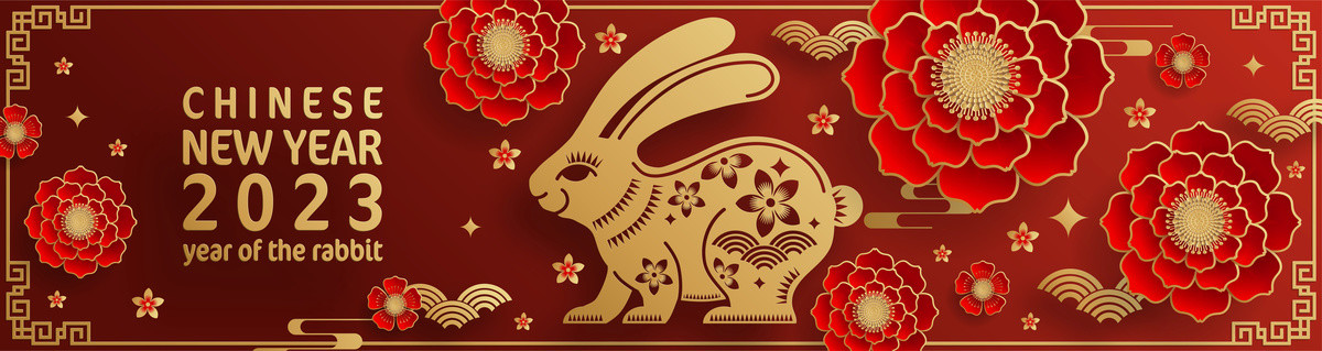 紙雕風(fēng)2023兔年花卉橫幅
