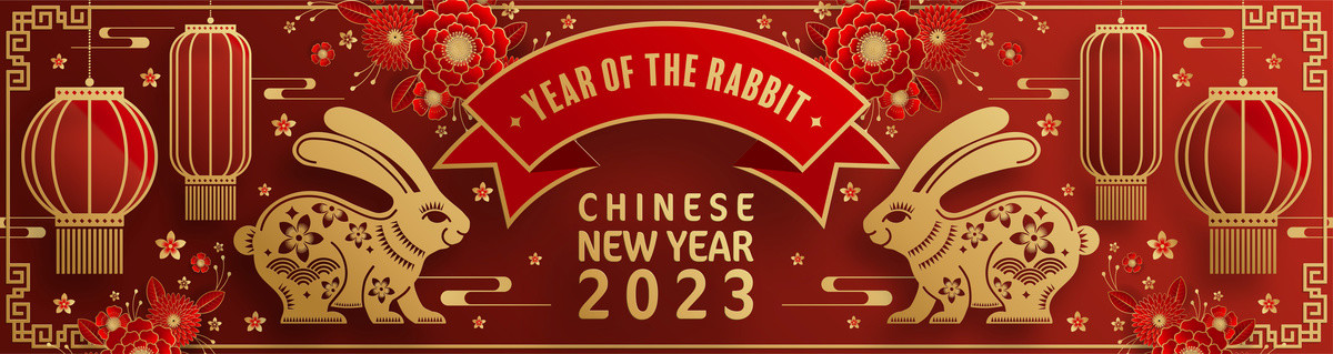 紙雕風(fēng)2023兔年燈籠花卉橫幅