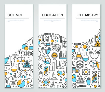 科学教育及化学图标平面插图