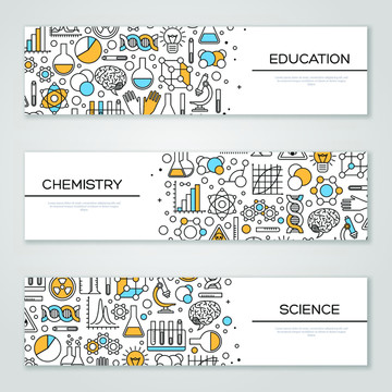 扁平风科学教育及化学图标横幅