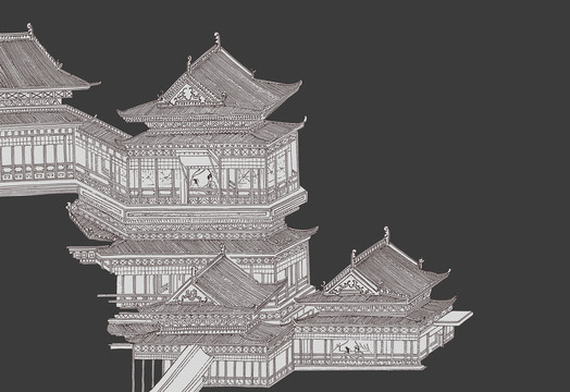 古建筑亭臺樓閣復古背景墻