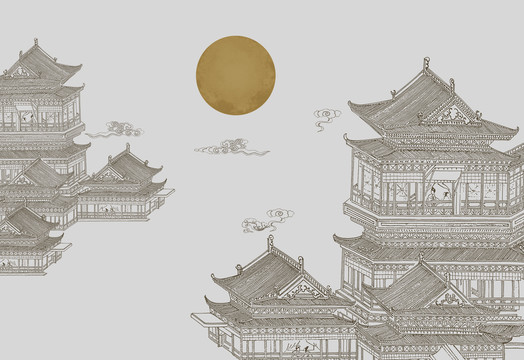 古建筑背景墻