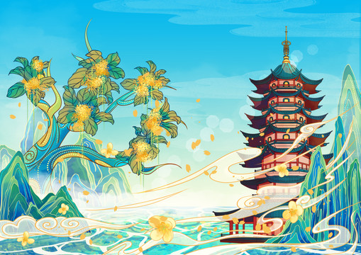 蘇州地標(biāo)古建筑報(bào)恩寺塔橫版