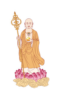 手繪騰云地藏王菩薩插畫
