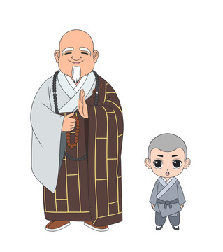 卡通手繪小和尚與老和尚角色