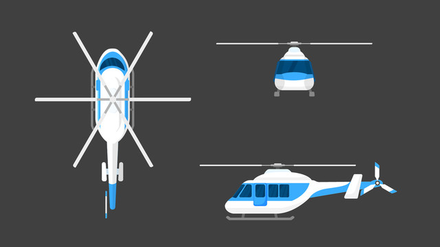 卡通矢量飞机白蓝直升机