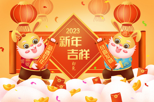 新年吉祥兔年春节海报