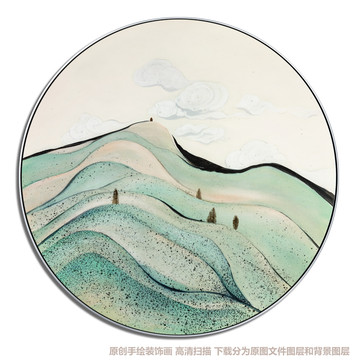 新中式圆形山水画