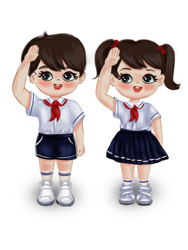 男孩女孩敬禮