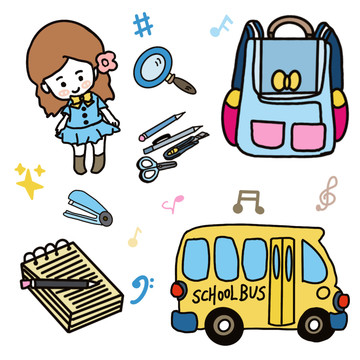 上學(xué)的女孩手賬貼紙