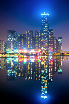 中国安徽合肥天鹅湖夜景风光