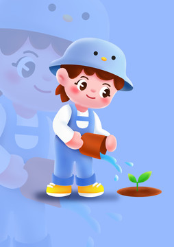 種樹卡通人物澆水動(dòng)作植樹節(jié)