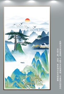 国潮玄关山水画