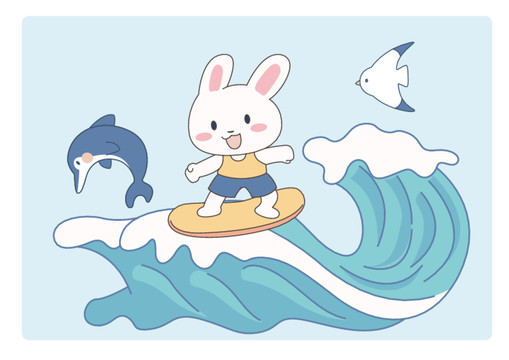 卡通沖浪小兔子
