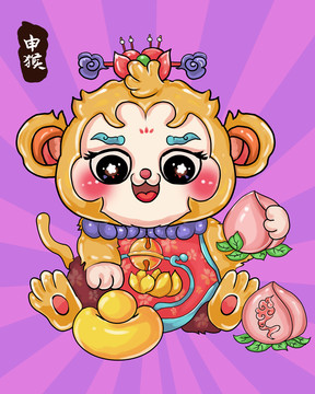 國潮十二生肖牛年卡通猴