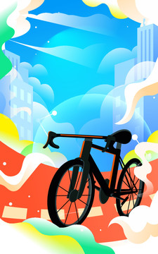 世界骑行日人物骑车运动插画