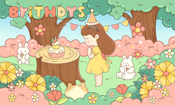 可愛治愈女孩森林生日part