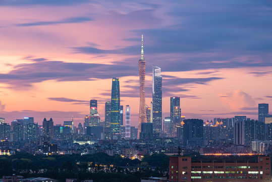 广州塔地标建筑晚霞夜景