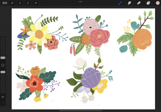 花卉植物彩色插画分层设计