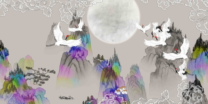 新中式山水背景墻