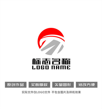 字母标志科技红日logo