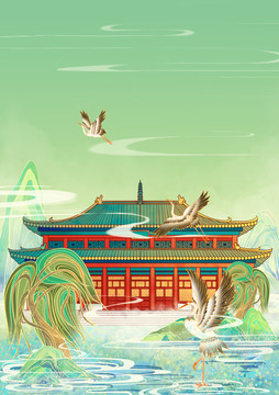 長(zhǎng)春地標(biāo)古建筑青云寺豎版