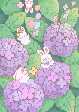 小兔與繡球花