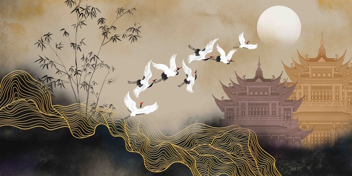 輕奢線條竹子壁畫