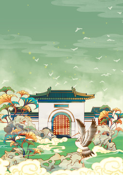 天津地標(biāo)古建筑天后宮豎版