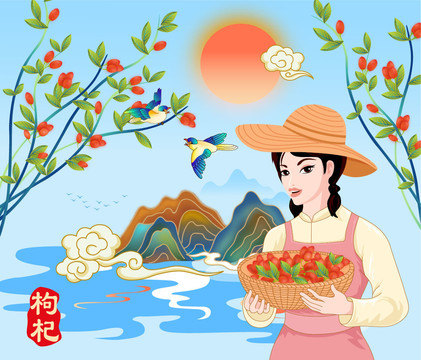 枸杞包裝矢量插畫