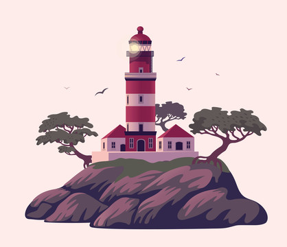 岛屿灯塔插图