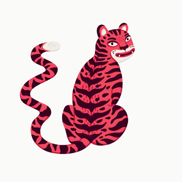 可愛紅虎背部插圖