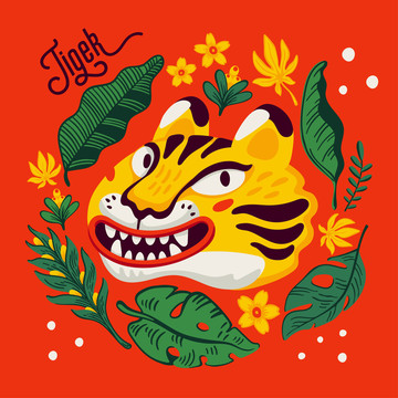鮮艷黃虎喜氣插圖
