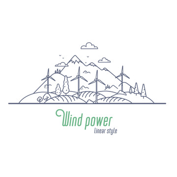 线描自然风力发电图标