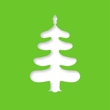 绿色圣诞树剪纸插图