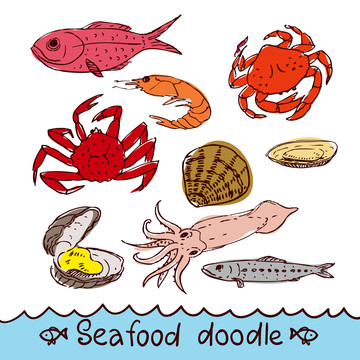 手繪新鮮海鮮插圖