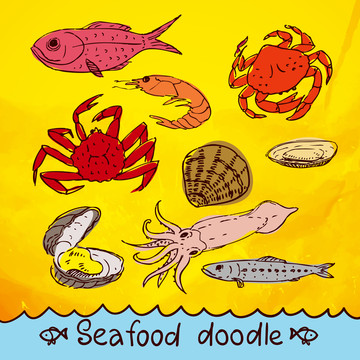 水彩涂鴉海鮮插圖