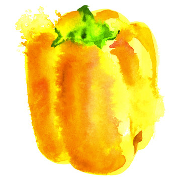 橘黄水彩甜椒插图