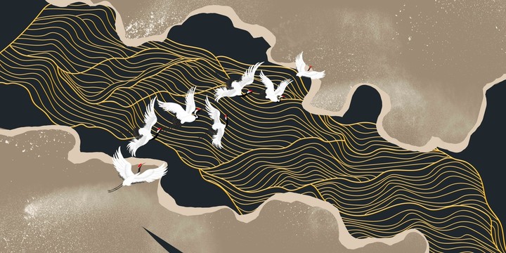 新中式線條山水背景墻
