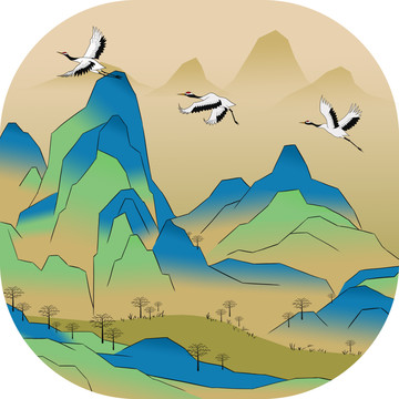 千里江山方形圓角扇