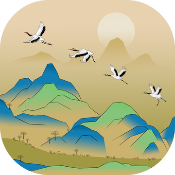 千里江山明月圓角扇
