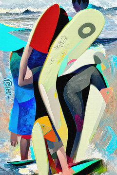 冲浪的少年抽象装饰画